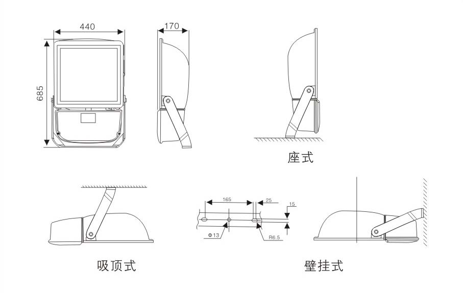 粉塵防爆內(nèi)場強光泛光燈尺寸圖